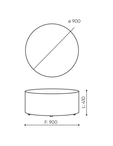 Dimensions du pouf Rondo Large, vues de face et de dessus. - Rondo Large