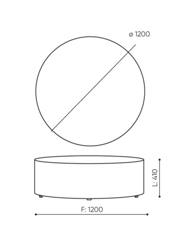 Dimensions du pouf Rondo XL, vues de face et de dessus. - Rondo XL