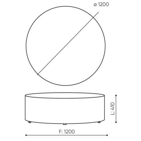 Dimensions du pouf Rondo XL, vues de face et de dessus. - Rondo XL