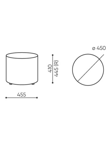 Dimensions du pouf Rondo Small, vues de face et de dessus. - Rondo Small