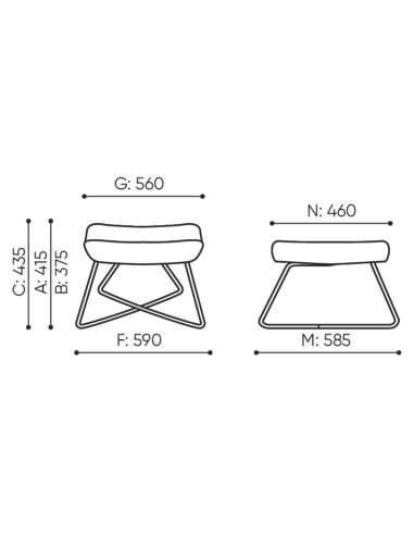 Dimensions du pouf Umm, vues de face et de profil. - Umm