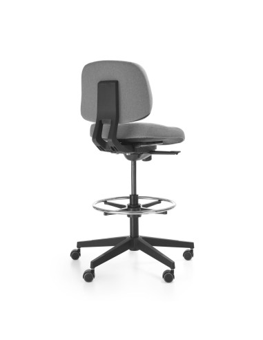 Vue arrière du tabouret Lift LF 10R gris sans accoudoirs, structure ergonomique et repose-pieds en métal