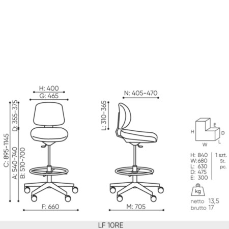 Schéma de la version Lift 10RE P48 avec accoudoirs – dimensions complètes