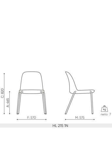 Dimensions techniques de la chaise Haali HL 215 1N