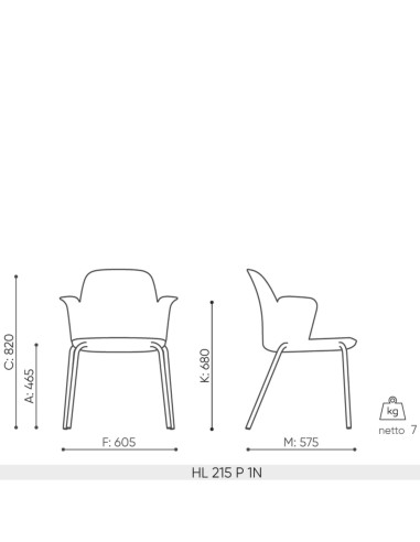 Dimensions de la chaise de réunion Haali avec accoudoirs
