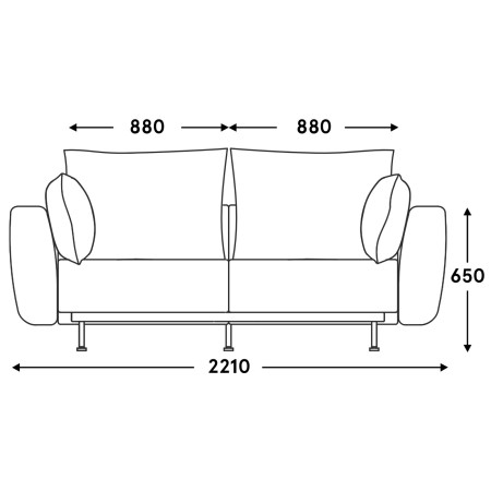 plan technique canapé 2 places avec accoudoirs larges – Lotus