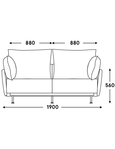 schéma canapé 2 places avec accoudoirs fins – Lotus mobilier professionnel