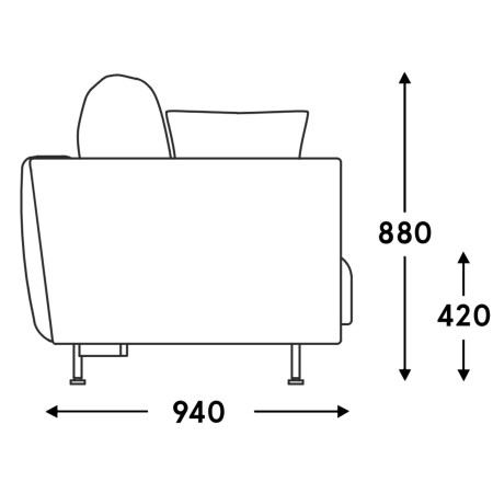 vue latérale canapé 2 places avec accoudoirs larges – Lotus profondeur 940 mm