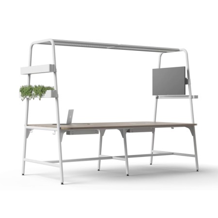 Table haute de bureau 2400x1400 mm ROUND Multipurpose avec structure métal et accessoires modulables