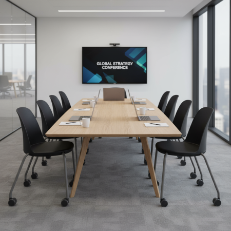 Salle de réunion avec des chaises à roulettes noires HAALI - simplicité et efficacité