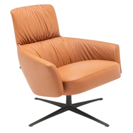 Fauteuil Grand Grace cuir cognac design pivotant en cuir brun – monbureau