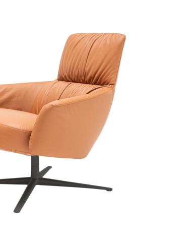 Fauteuil Grand Grace cuir L-04 marron clair avec piètement RAL9005 vue latérale – monbureau