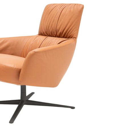 Fauteuil Grand Grace cuir L-04 marron clair avec piètement RAL9005 vue latérale – monbureau