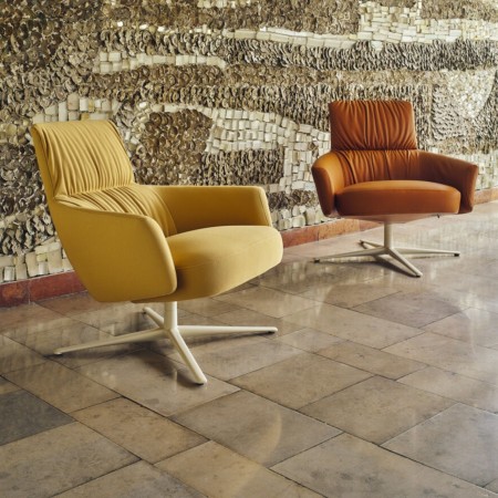 Fauteuils Grand Grace cuir et tissu ocre avec dossier inclinable