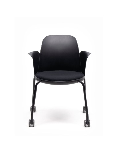 Chaise Haali de face - roulettes et accoudoirs pour salle de réunion moderne