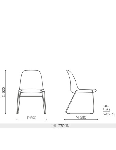 Vue technique chaise Haali HL 270 avec dimensions détaillées