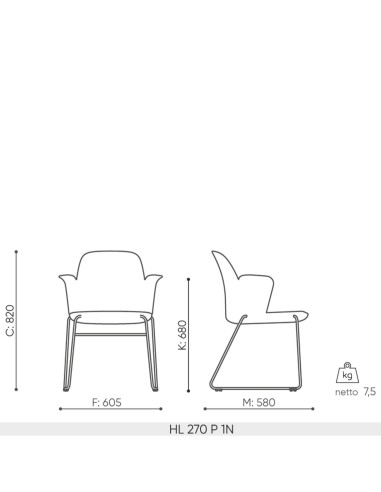Dimensions chaise Haali HL 270 P – schéma technique en mm