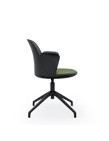 Chaise Haali noire avec coussin vert réglable pour salle de réunion 4R avec accoudoirs