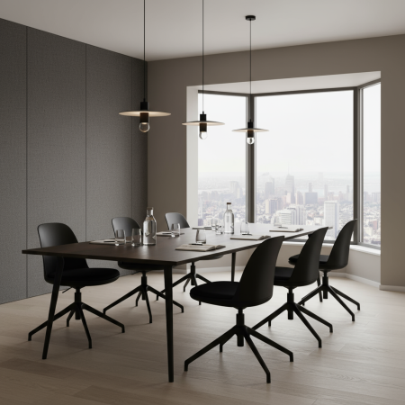 Chaise grise avec coussin noir pour salle de conférence et table ronde - Haali 4R 2