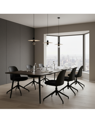 Salle de réunion simple avec chaises noires rotatives et moderne - Haali 4R