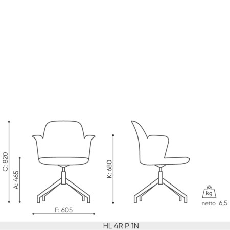 Dimensions de la chaise Haali avec rotation 4R