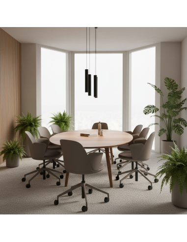 Salle de réunion avec des chaises confortables avec accoudoirs - haali sur roulettes table ronde
