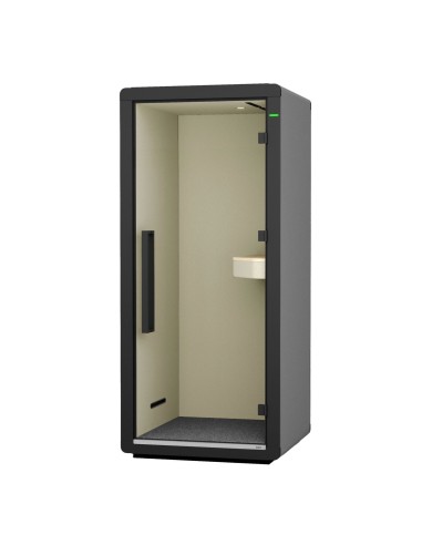 Cabine acoustique Flathouse avec porte vitrée et intérieur clair. - Flathouse