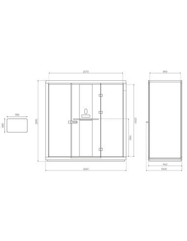 Dimensions de la cabine Flathouse double avec vue intérieure. - Flathouse