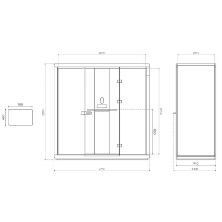 Dimensions de la cabine Flathouse double avec vue intérieure. - Flathouse