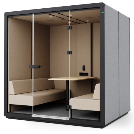 Cabine Flathouse deux places avec parois vitrées et finition claire. - Flathouse