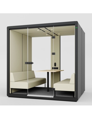 Cabine acoustique Flathouse avec assises confortables et table intégrée. - Flathouse