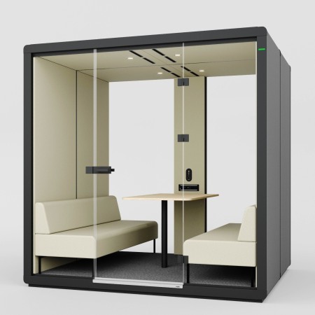 Cabine acoustique Flathouse avec assises confortables et table intégrée. - Flathouse