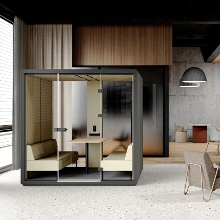 Cabine Flathouse deux places avec parois vitrées et finition claire. - Flathouse 2