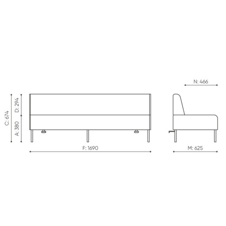 Dimensions de la cabine Flathouse avec espace pour deux fauteuils. - Flathouse