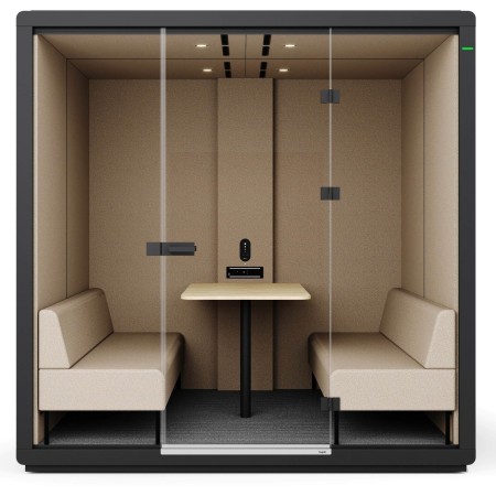 Cabine Flathouse avec parois vitrées et intérieur clair. - Flathouse