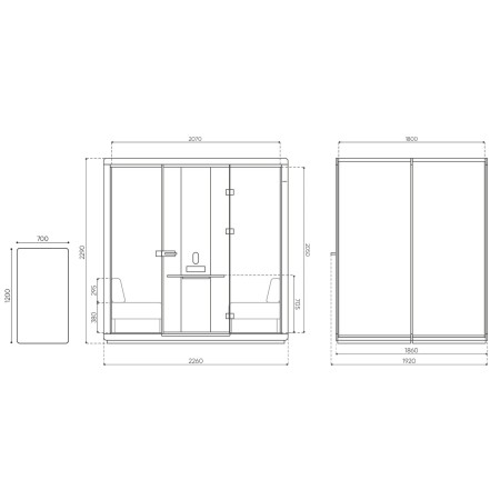 Dimensions intérieures de la cabine Flathouse double. - Flathouse
