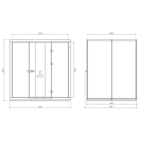 Dimensions de la cabine acoustique Flathouse, plan détaillé. - Flathouse