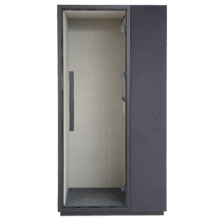 Cabine individuelle Quadra avec porte vitrée et finitions feutrées grises. - Quadra