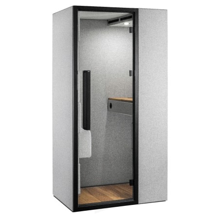 Cabine acoustique Quadra en finition feutrée grise avec porte pleine. - Quadra