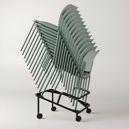 Chaise Volo VO 215 empilée sur chariot de transport