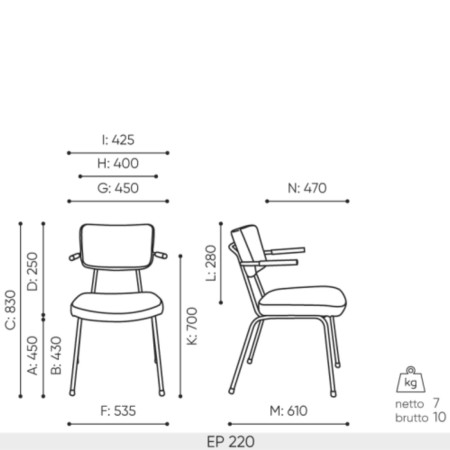Dimensions de la chaise Epocc 220