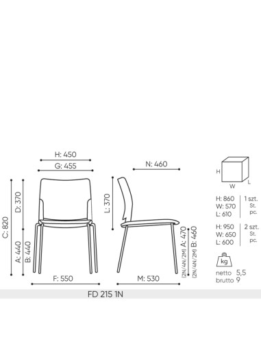 Dimensions chaise Fendo FD 215