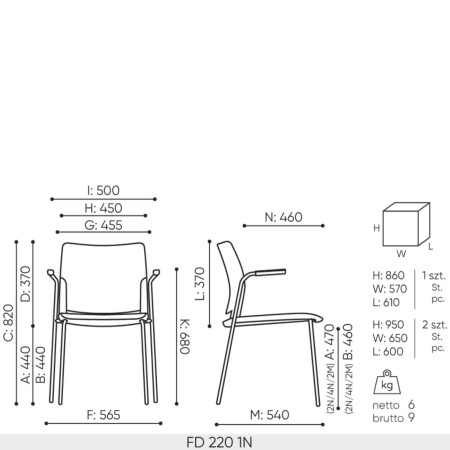 Dimensions de la chaise Fendo 220