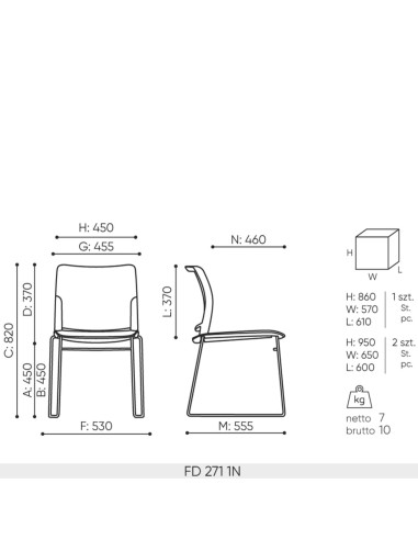Dimensions de la chaise Fendo 271