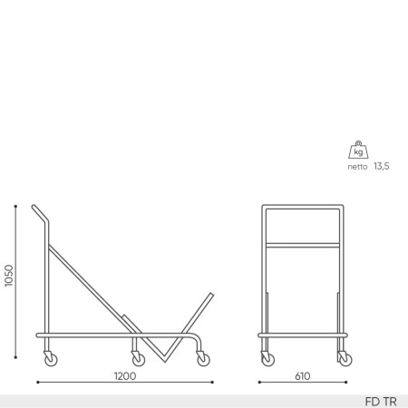 Dimensions techniques du chariot FD TR pour transport de chaises