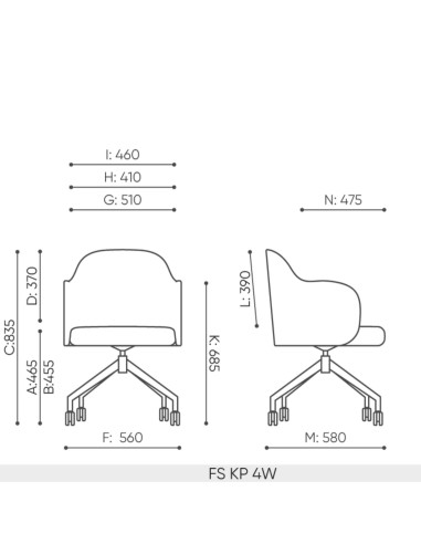 Dimensions de la chaise Flos KP 4W