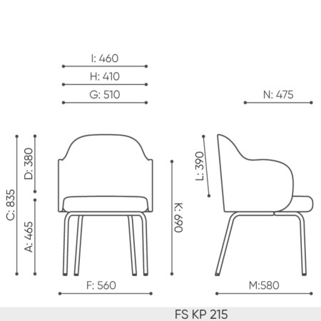 Fiche technique avec dimensions de la chaise Flos FS KP 215