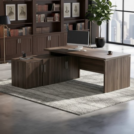 Bureau de direction modèle Quando en noyer foncé dans un cabinet d’avocats à Genève.