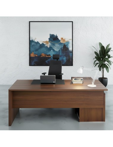 Bureau de direction Quando en noyer avec desserte de rangement latérale intégrée.