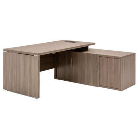 Bureau de direction Quando 160x180 cm en chêne gris avec retour et caisson de rangement intégré